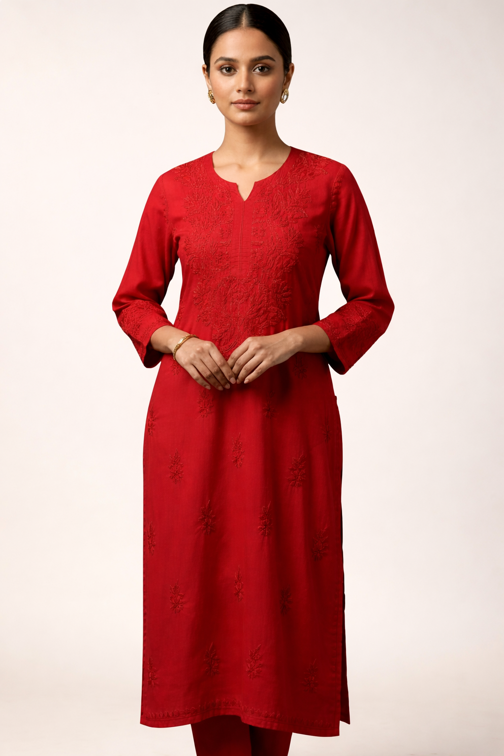 Elegant Chikankari Mul Mul Cotton Long Kurti