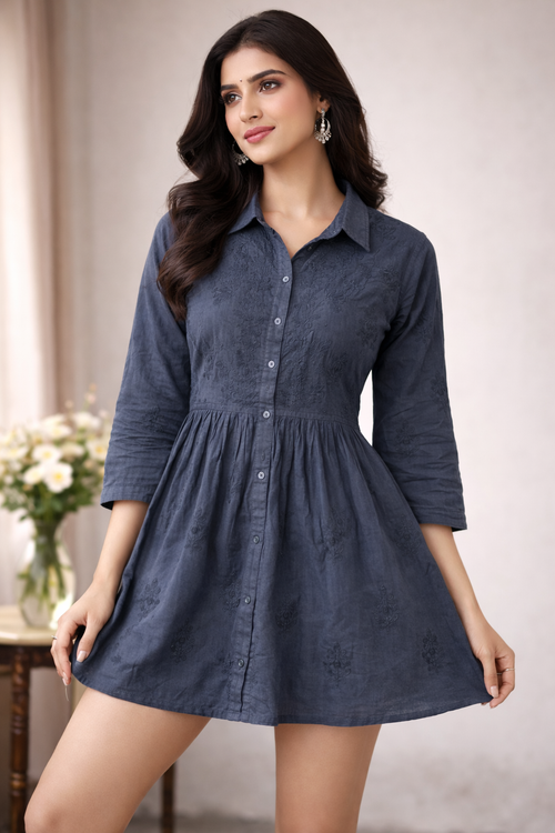 Chikankari Collared Short Gown