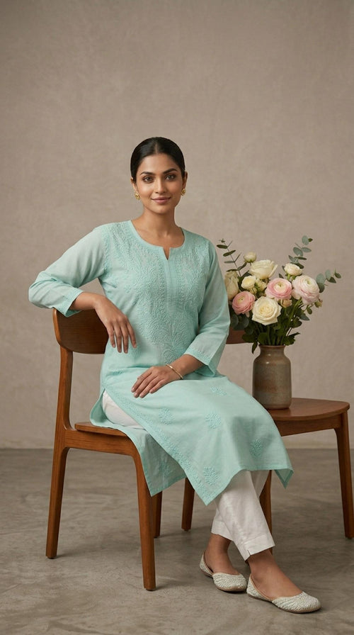 Elegant Embroidered Voile Cotton long Kurti