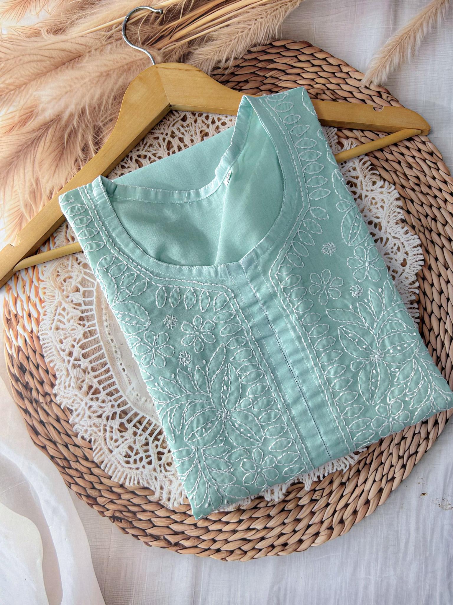 Elegant Embroidered Voile Cotton long Kurti