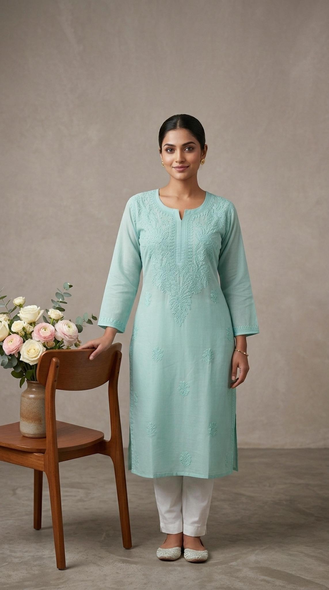 Elegant Embroidered Voile Cotton long Kurti