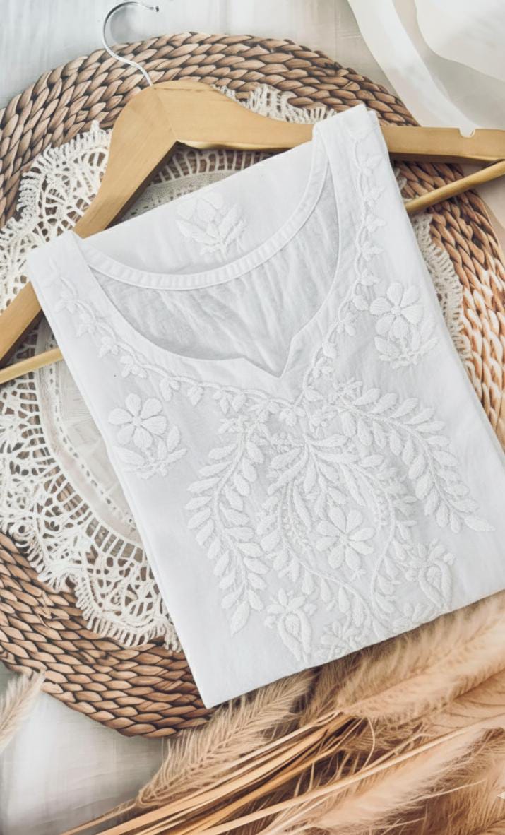 Flared Sleeves Mul Mul Cotton Chikankari long Kurti