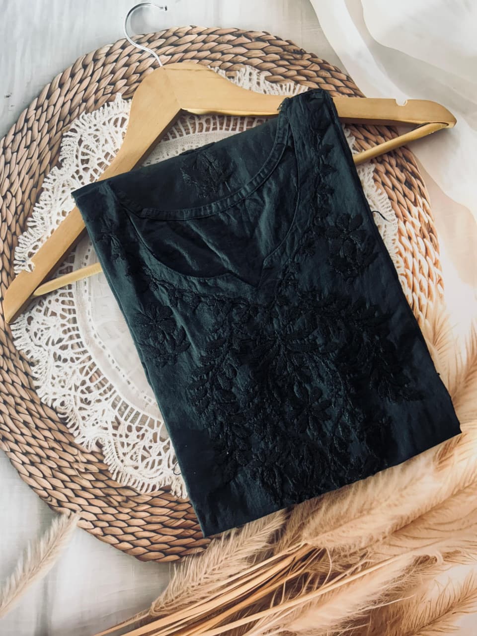 Flared Sleeves Mul Mul Cotton Chikankari long Kurti