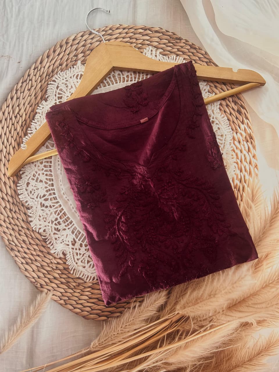 Flared Sleeves Mul Mul Cotton Chikankari long Kurti