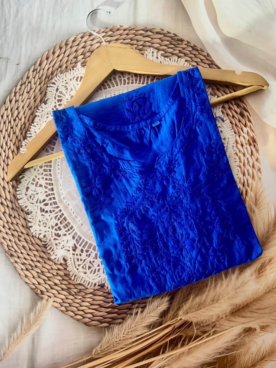 Flared Sleeves Mul Mul Cotton Chikankari long Kurti