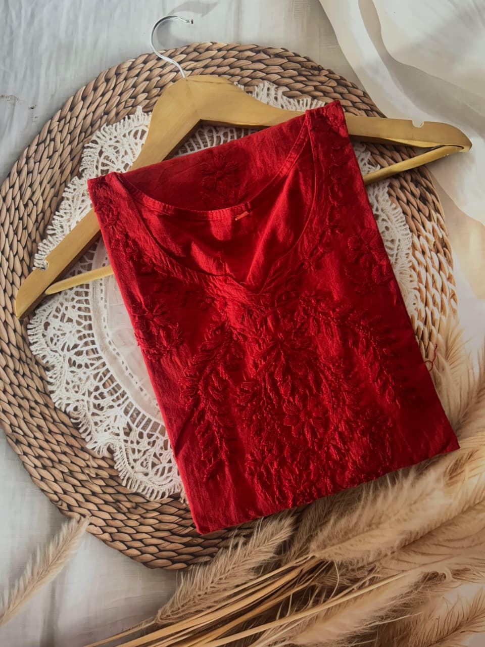 Flared Sleeves Mul Mul Cotton Chikankari long Kurti