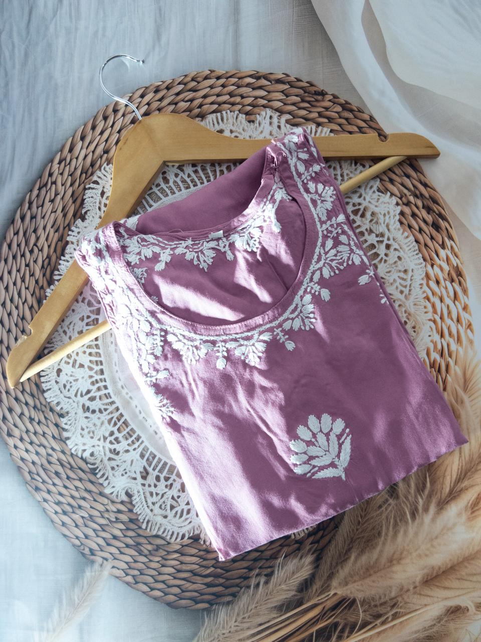 Stylish Shoulder Rayon Long Kurti With Delicate Chikankari