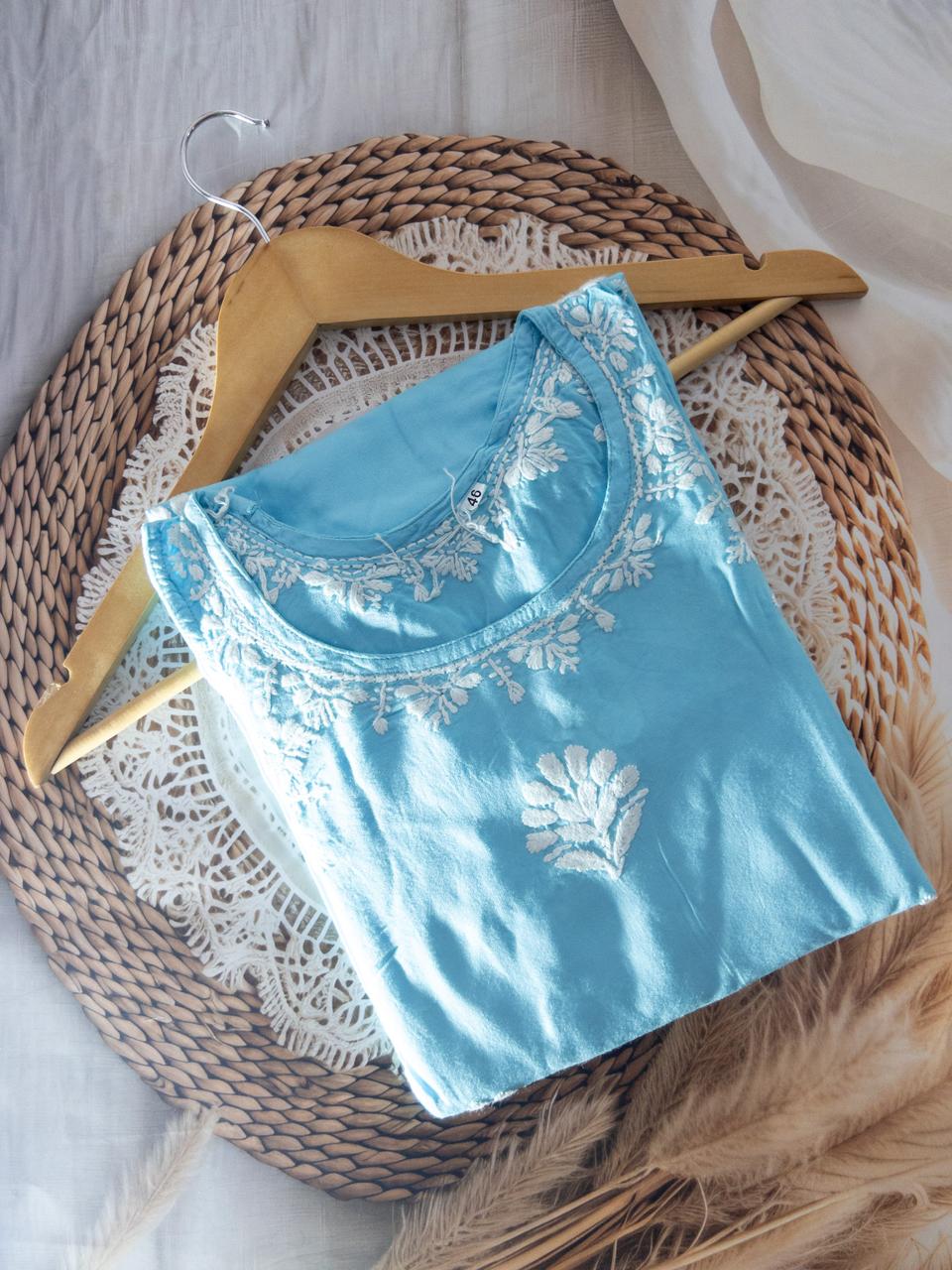 Stylish Shoulder Rayon Long Kurti With Delicate Chikankari