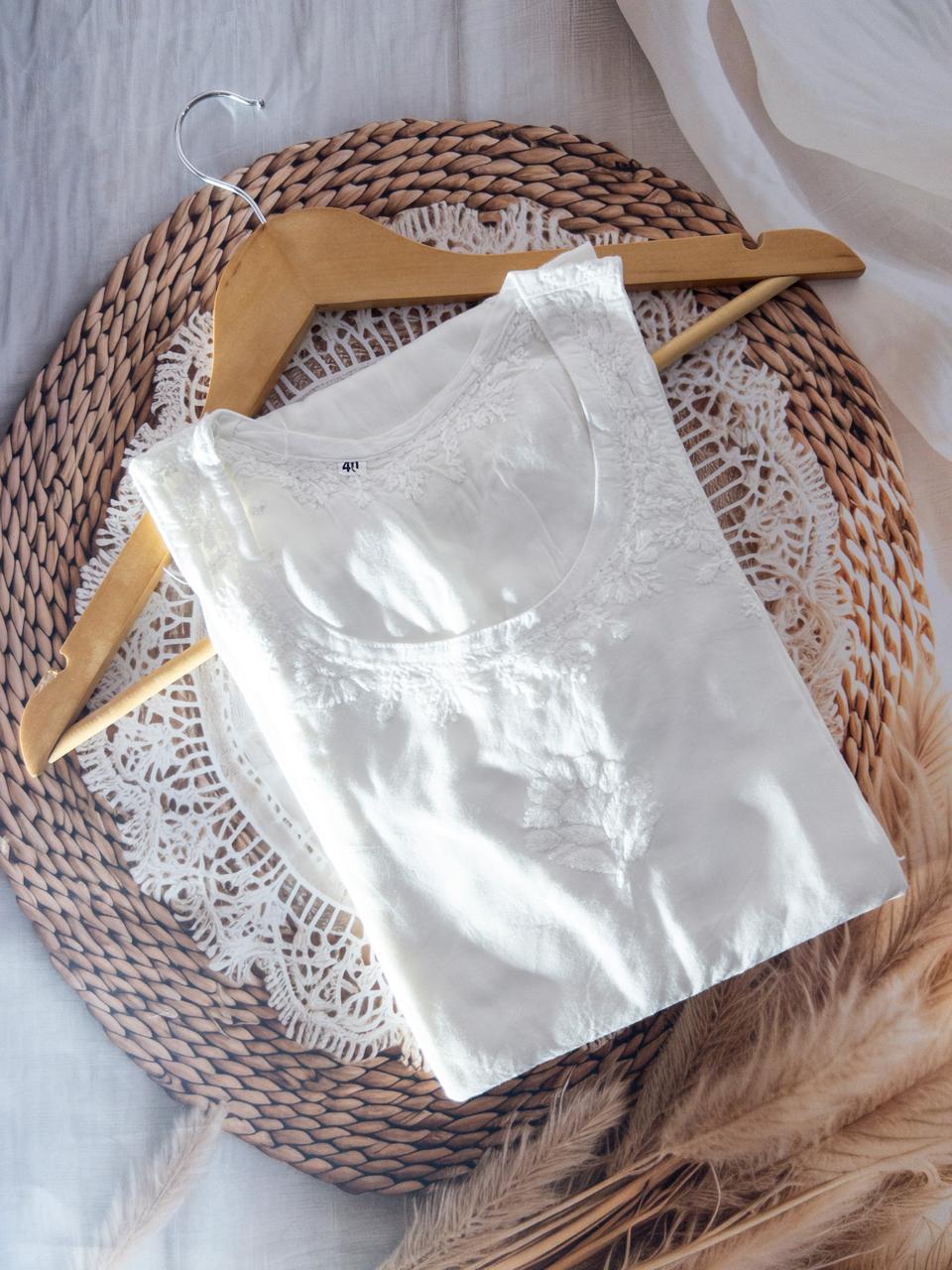 Stylish Shoulder Rayon Long Kurti With Delicate Chikankari