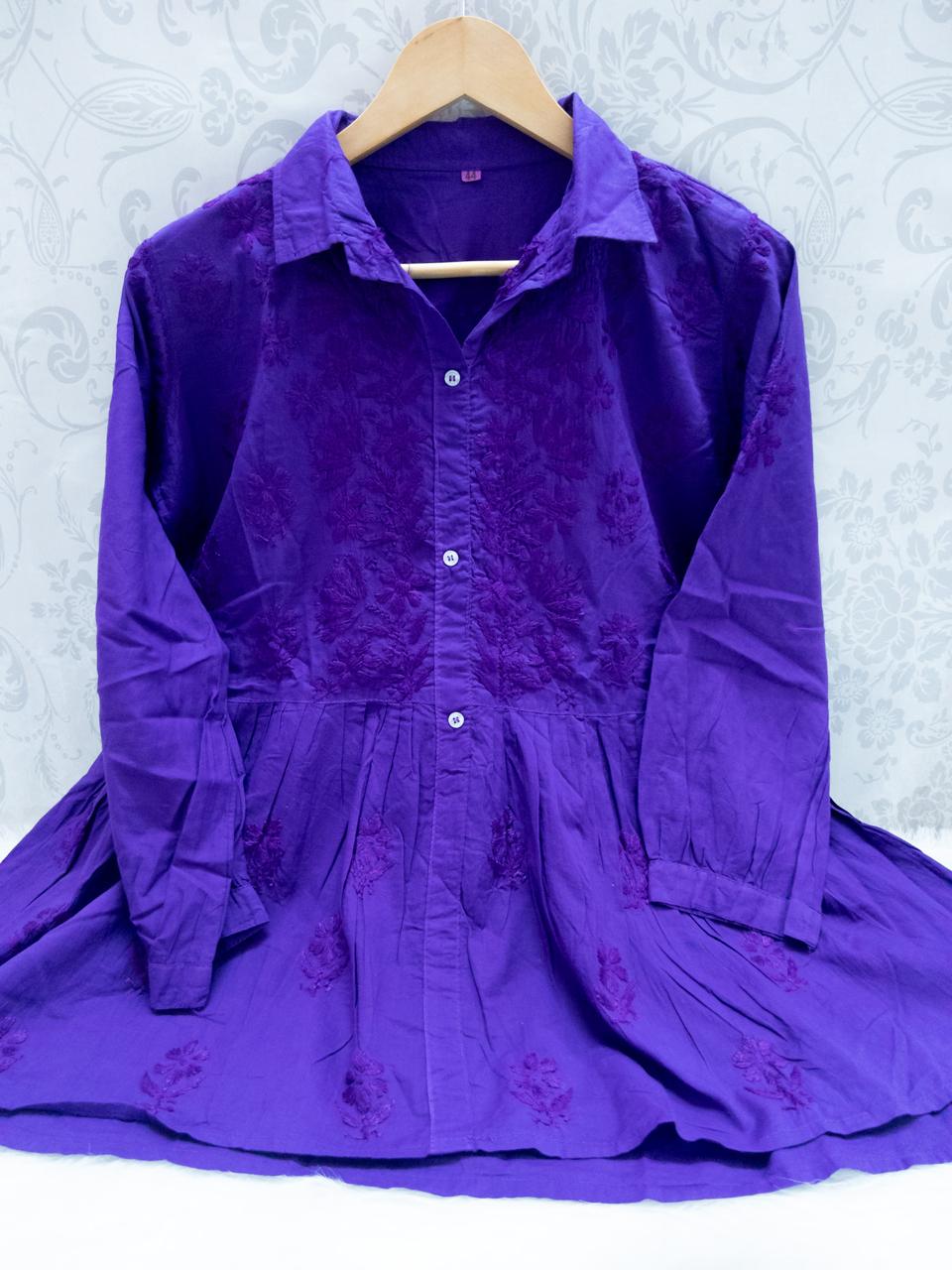 Chikankari Collared Short Gown