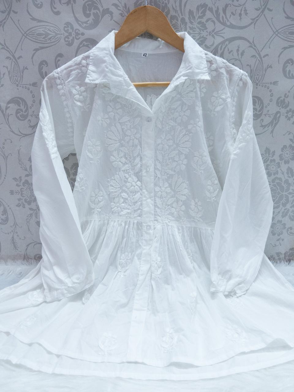 Chikankari Collared Short Gown