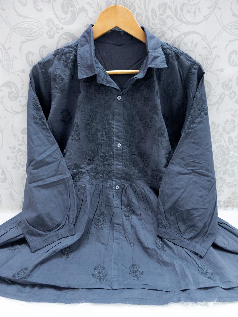 Chikankari Collared Short Gown