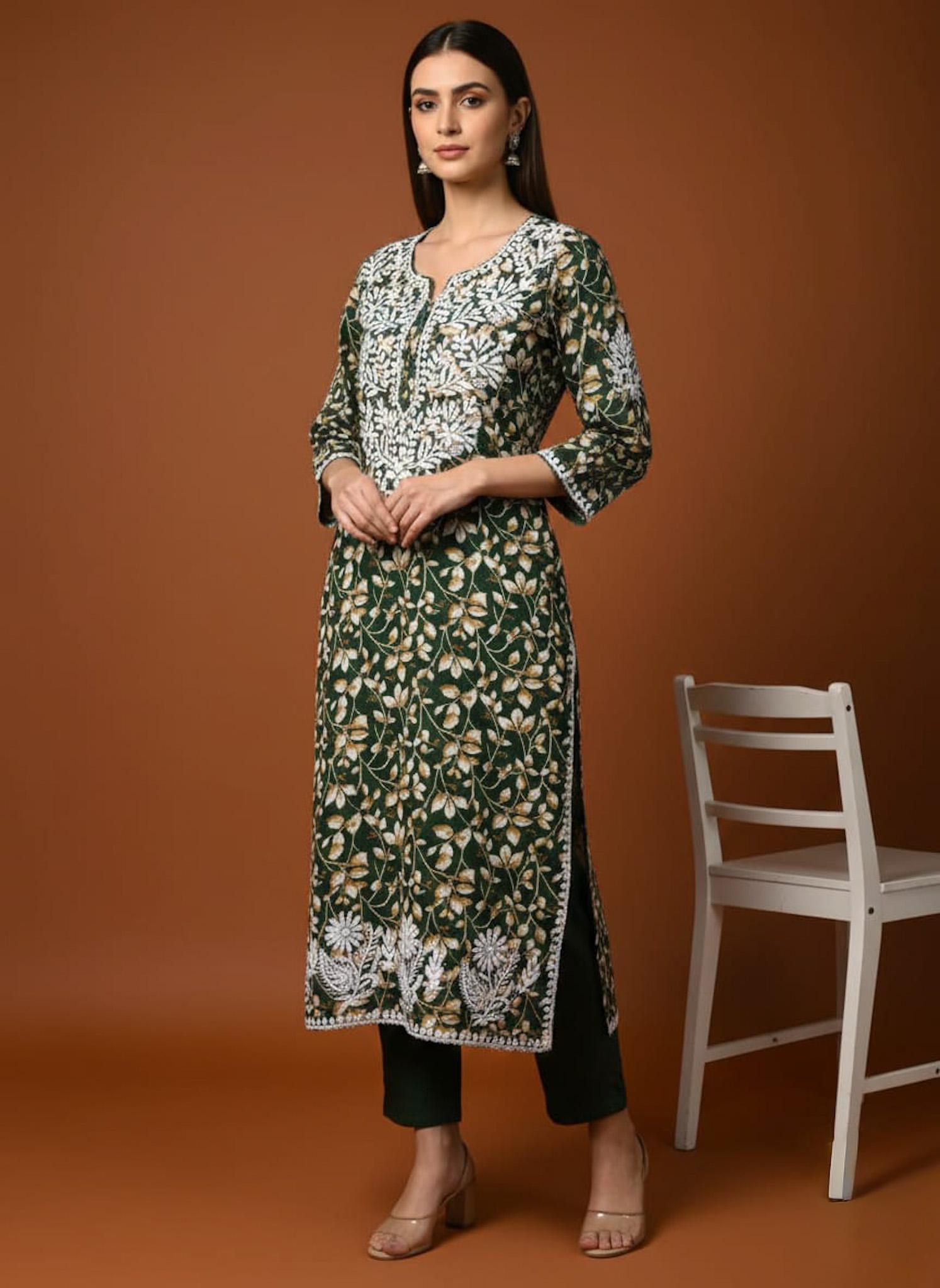 Elegant Chikankari Mul Mul Printed Cotton Long Kurti – Soft & Breathable