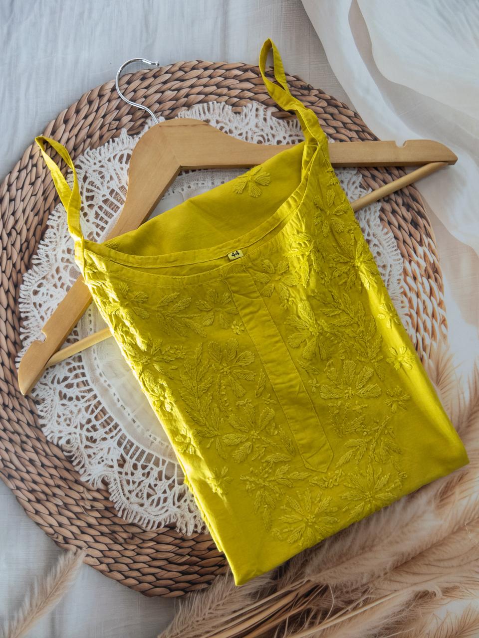 Trendy Noodle Strap Mul Mul Cotton Chikankari Kurti