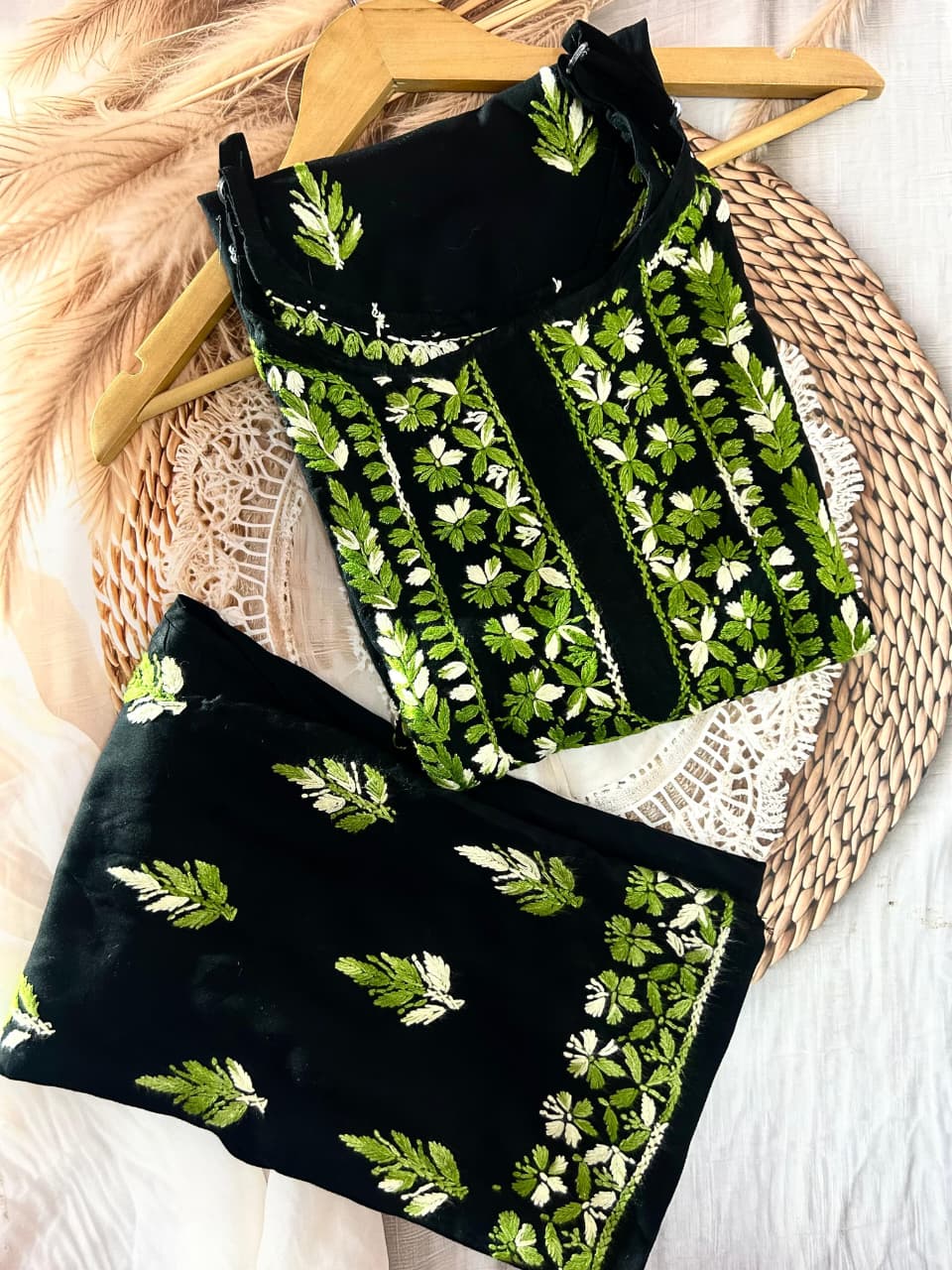 Elegant Noodle Strap Long Chikankari Set