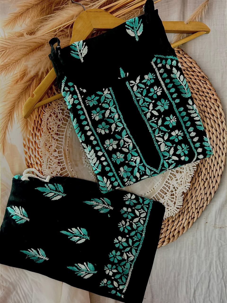 Elegant Noodle Strap Long Chikankari Set
