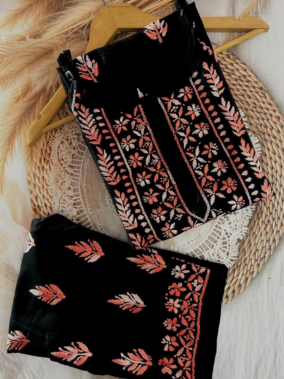 Elegant Noodle Strap Long Chikankari Set