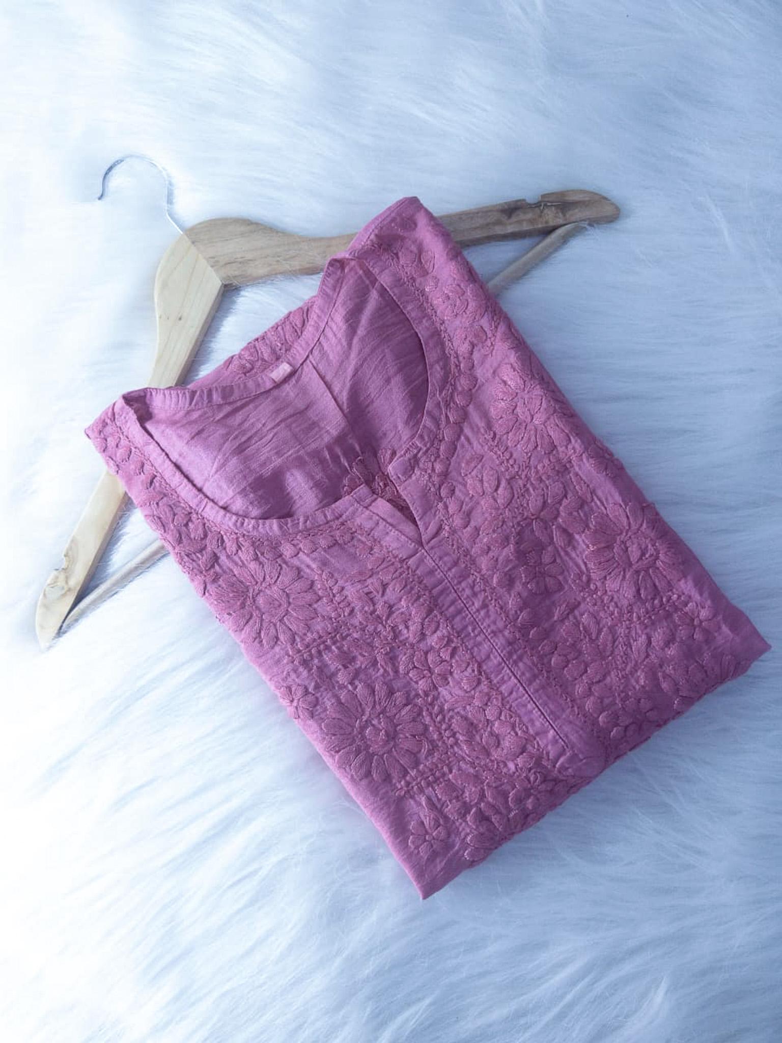 Boota Lucknowi Chikankari Chanderi Long Kurti