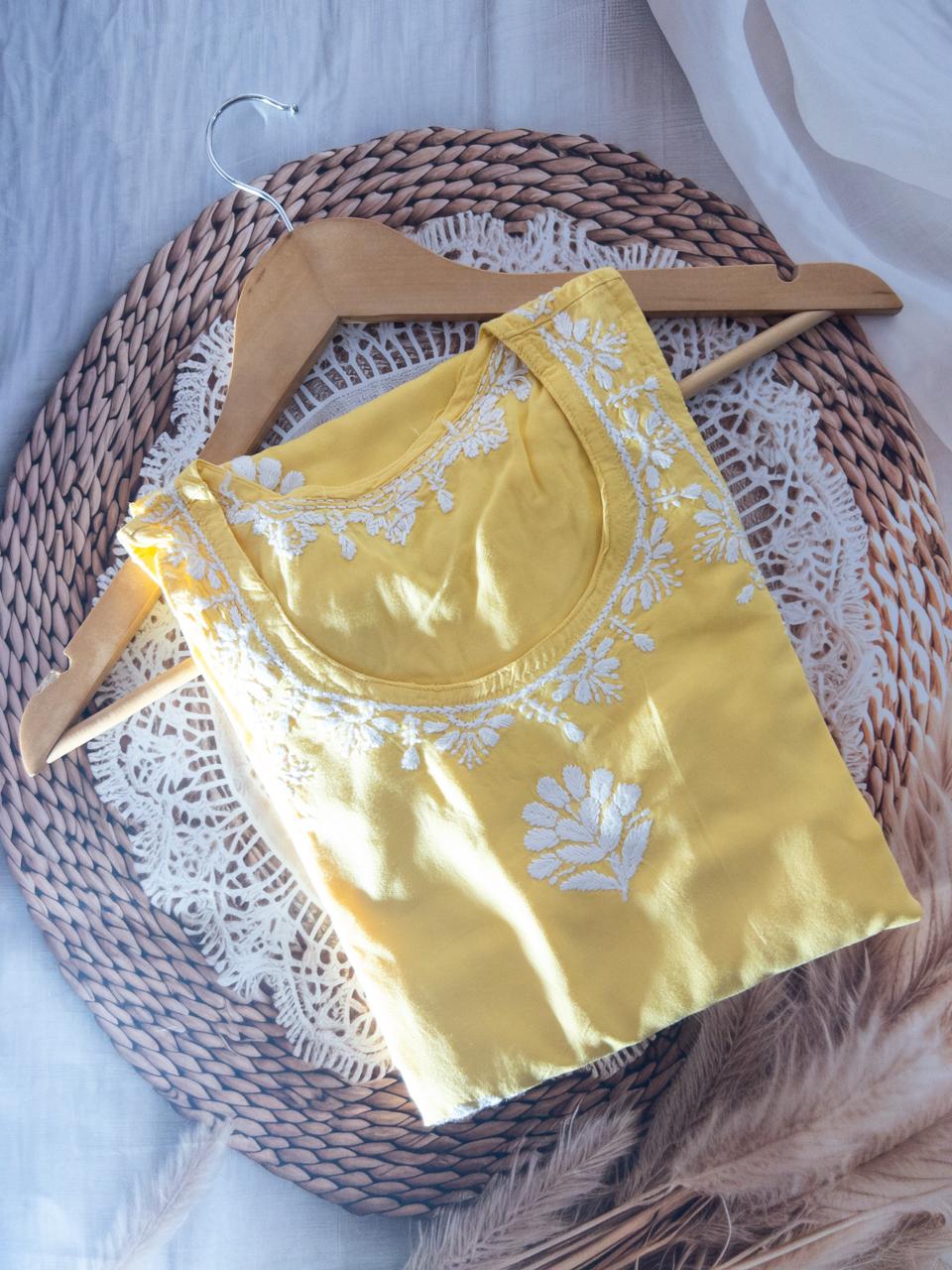 Stylish Shoulder Rayon Long Kurti With Delicate Chikankari