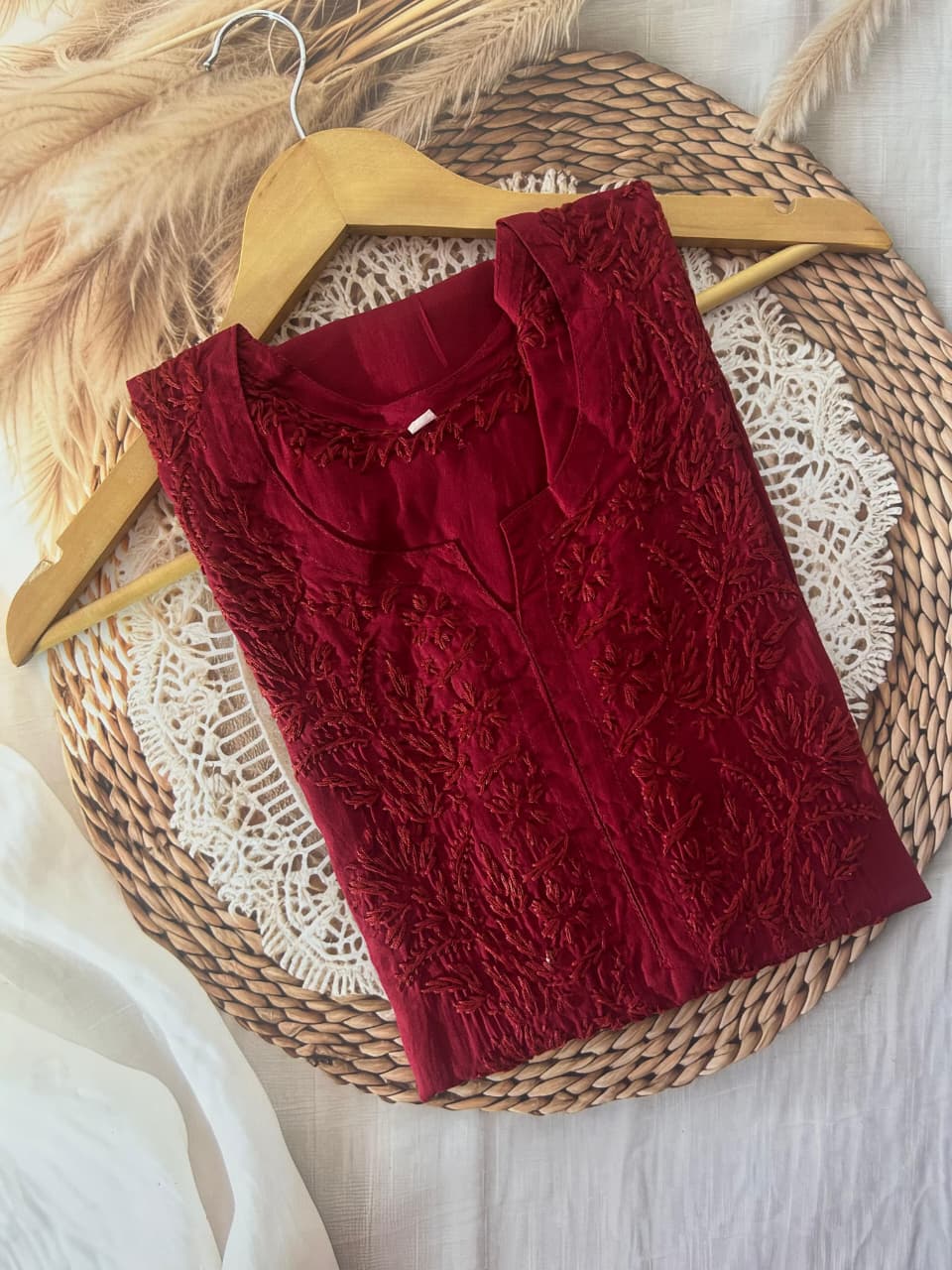Elegant Chikankari Mul Mul Cotton Long Kurti