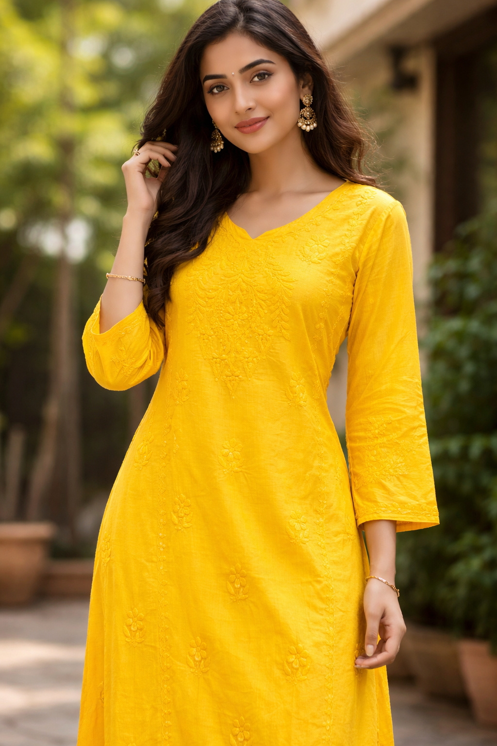 Flared Sleeves Mul Mul Cotton Chikankari long Kurti